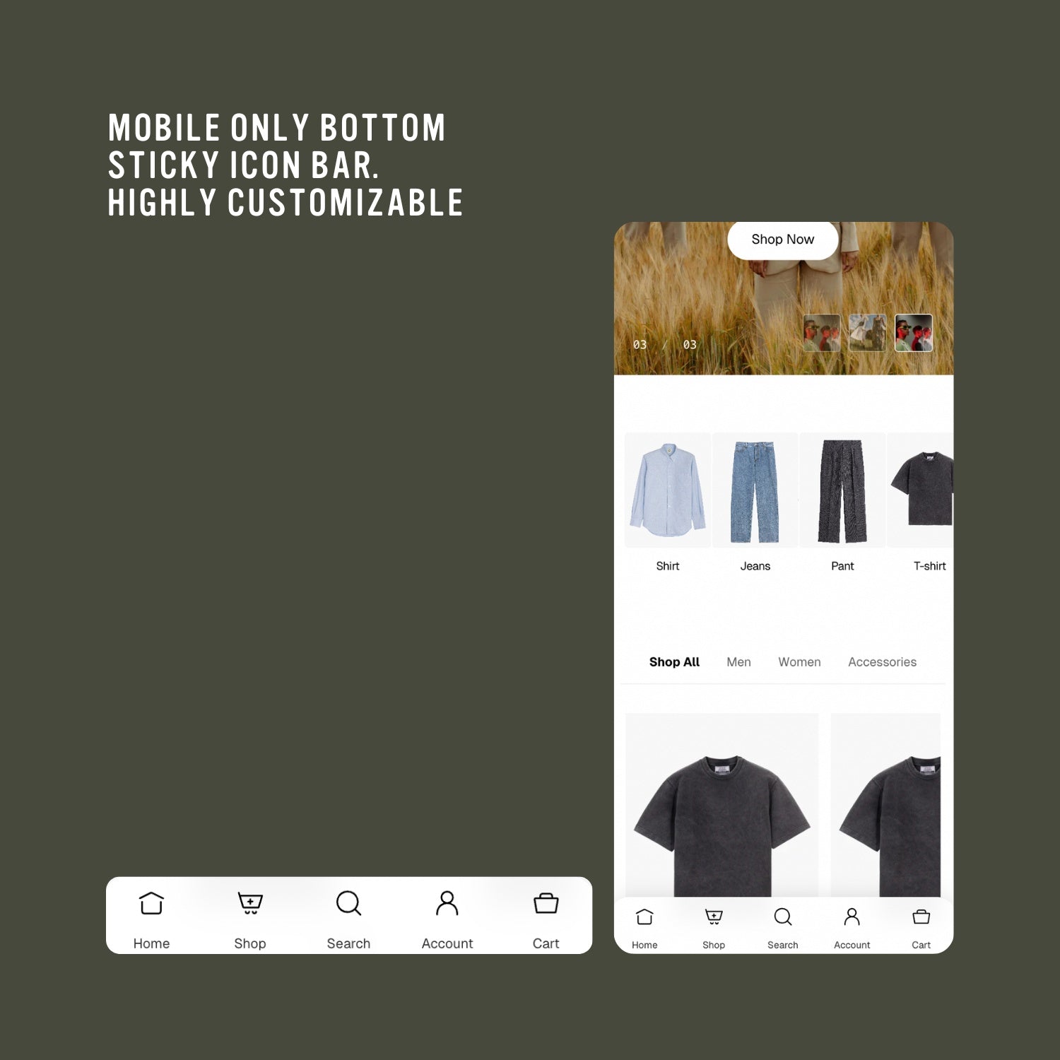 Mobile Bottom Sticky Icon Bar