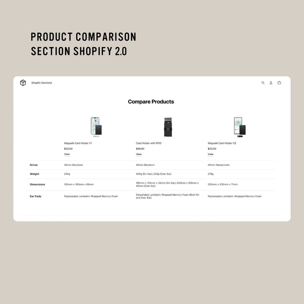 Product Comparison Section for Shopify 2.0