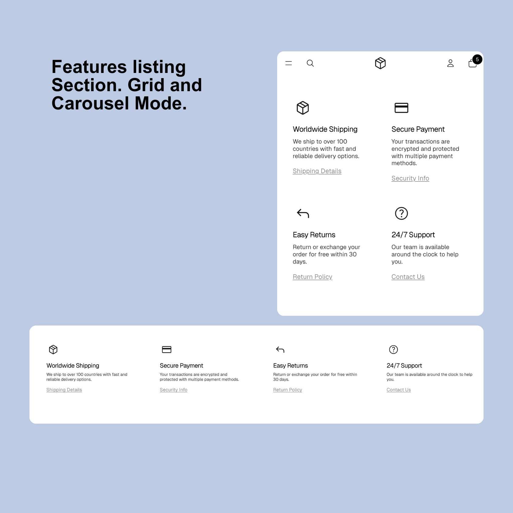 Features List – Icon, Heading & Text Section